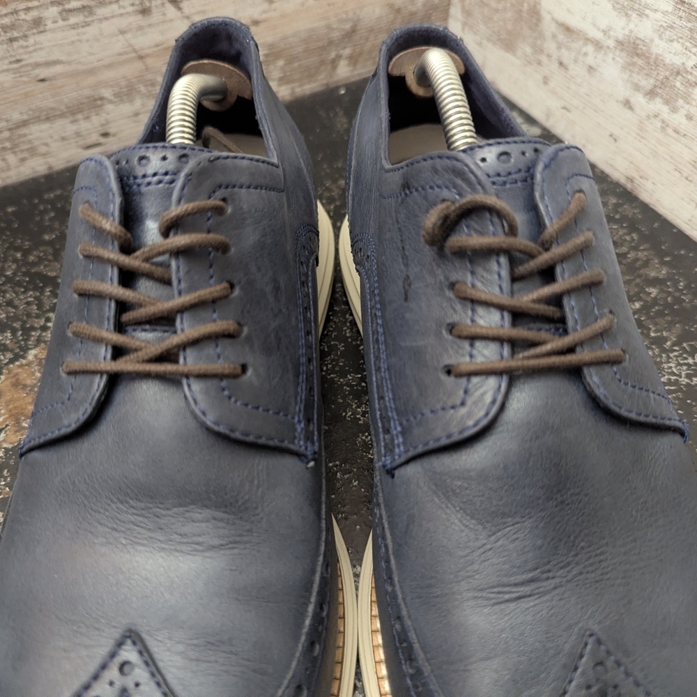 Mens Cole Haan Original Grand Wingtip Oxford Shoes Sz 11.5 Navy Blue C30563 - Picture 4 of 9